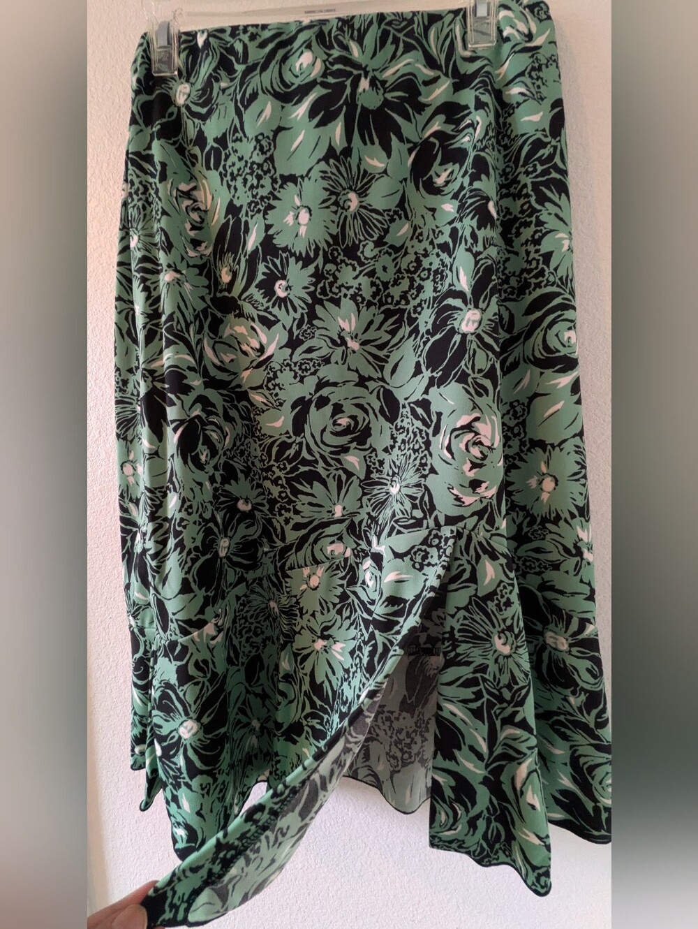 Rena Rowan Petite Floral Midi Skirt PL Green Black Y2K 90s Style